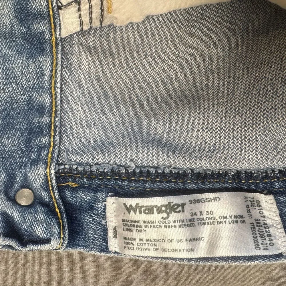 Wrangler George Straight Slim Cowboy Cut ‎ Blue Jeans Mens 34x30 Western STAINS